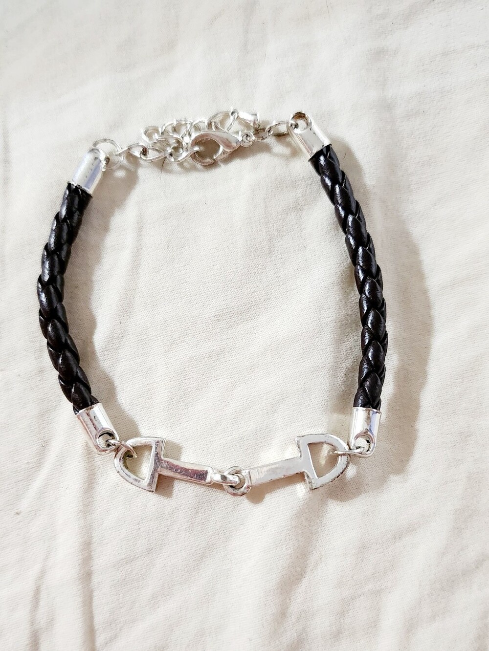 Black Braided Leather Bracelet with Silver Bit Accent - Unbranded